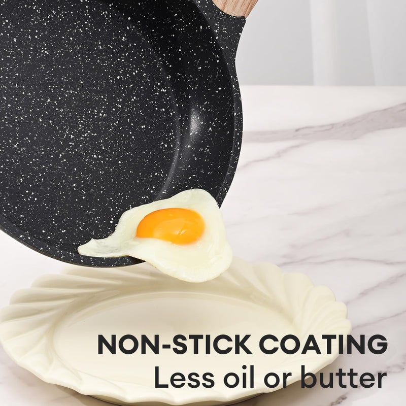 JEETEE Nonstick Frying Pans Set, Nonstick Omelette Skillet Set 3 Pcs, 8" 9.5" 11" Granite Non-Stick Frying pan with Bakelite Handle, Compatible with All Stovetops (Gas, Electric & Induction), Grey - Image 3